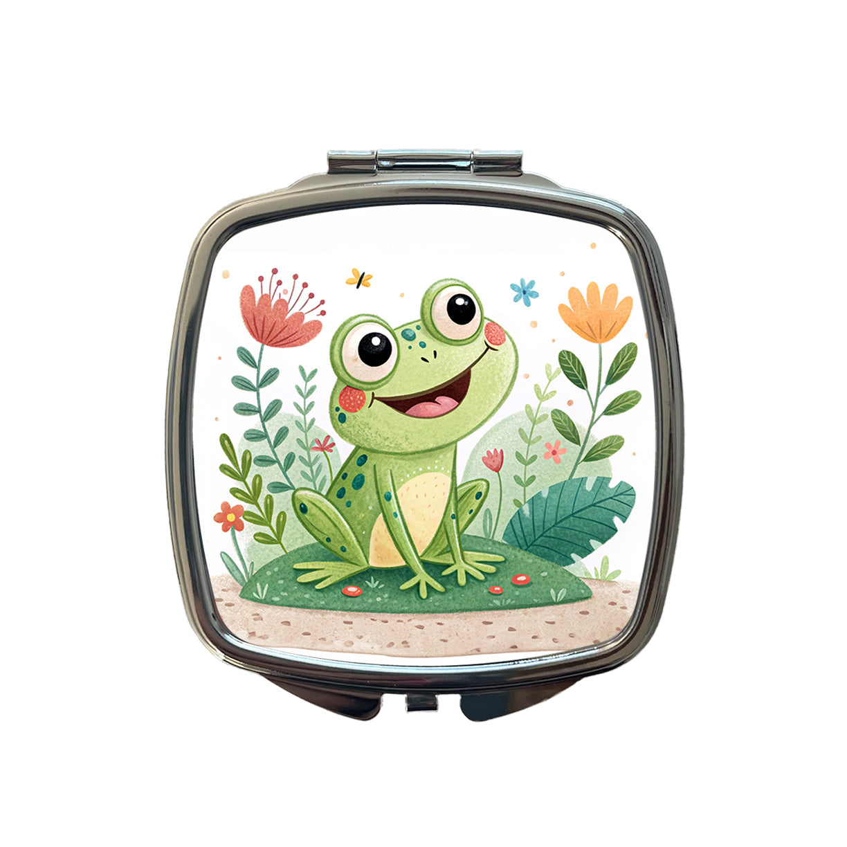 Frog Children's Illustration Style Small Travel Purse Handbag Pocket Makeup Compact Mirror