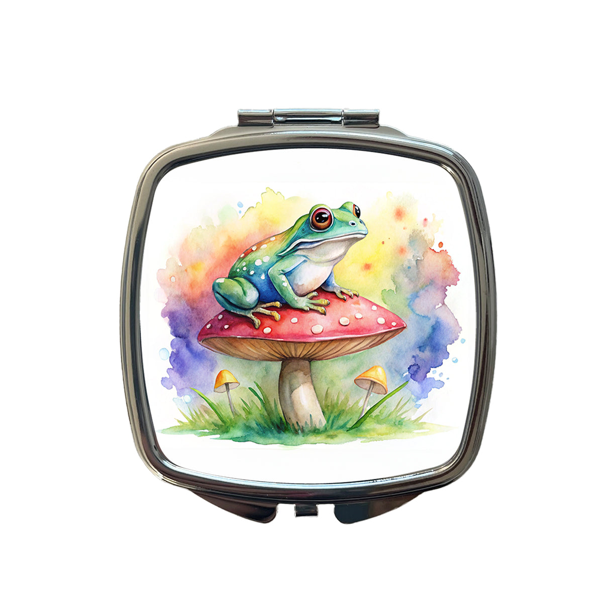 Frog Sitting On A Magical Mushroom Watercolor Small Travel Purse Handbag Pocket Makeup Compact Mirror