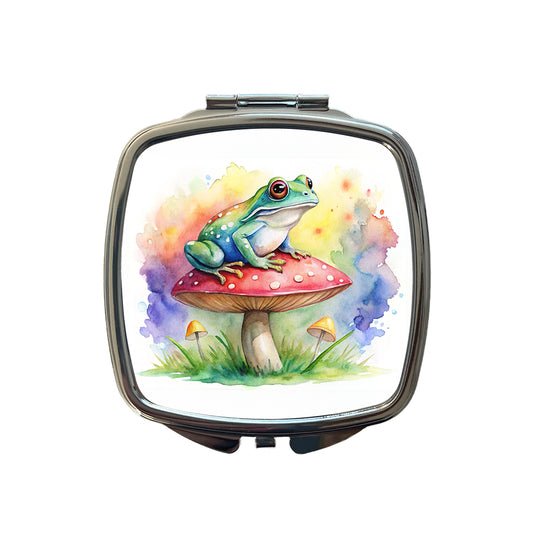 Frog Sitting On A Magical Mushroom Watercolor Small Travel Purse Handbag Pocket Makeup Compact Mirror