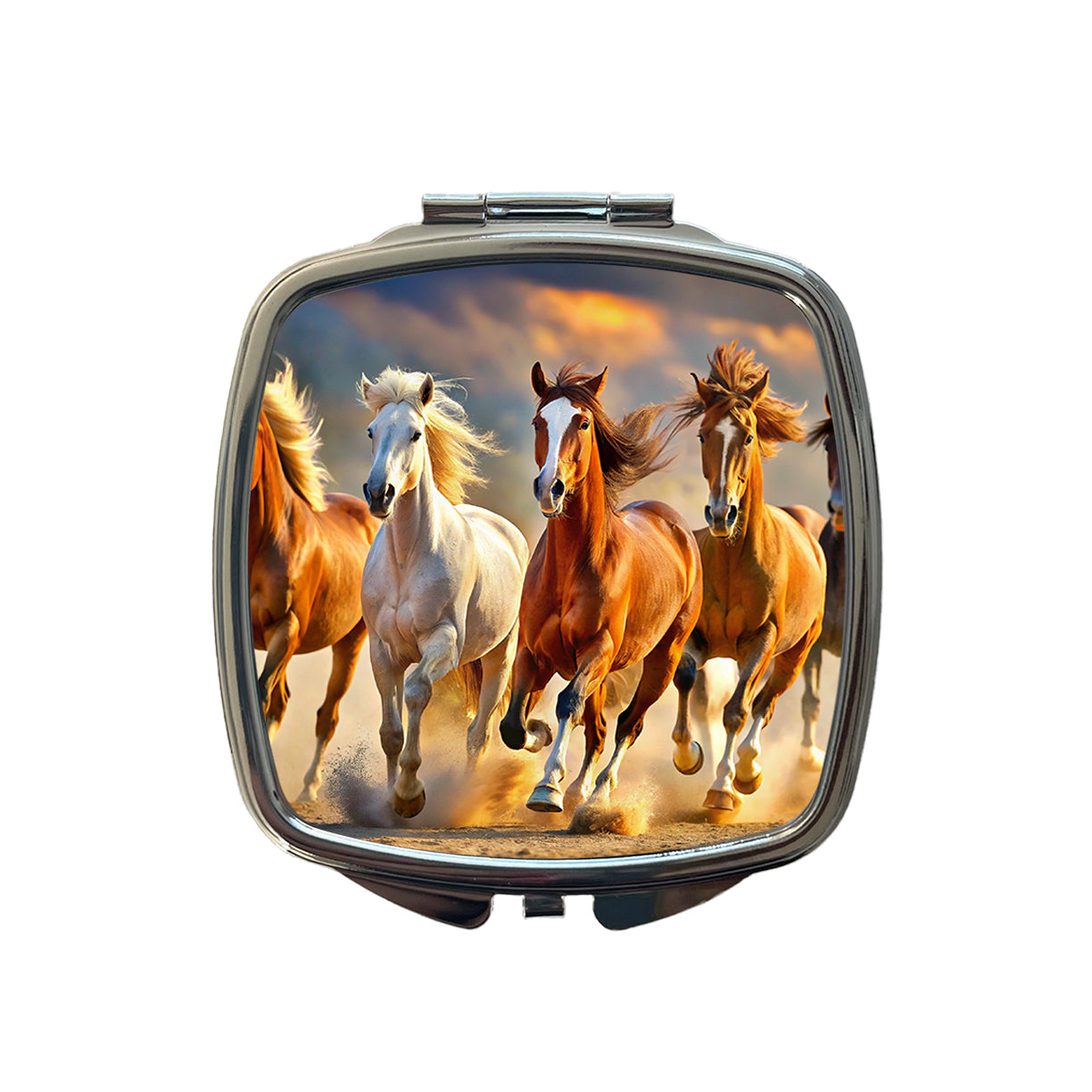 Galloping Horses Small Travel Purse Handbag Pocket Makeup Compact Mirror