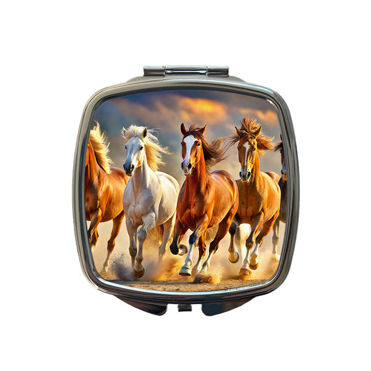 Galloping Horses Small Travel Purse Handbag Pocket Makeup Compact Mirror