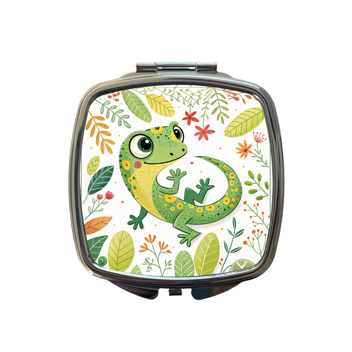 Gecko Lizard Children's Illustration Style Small Travel Purse Handbag Pocket Makeup Compact Mirror