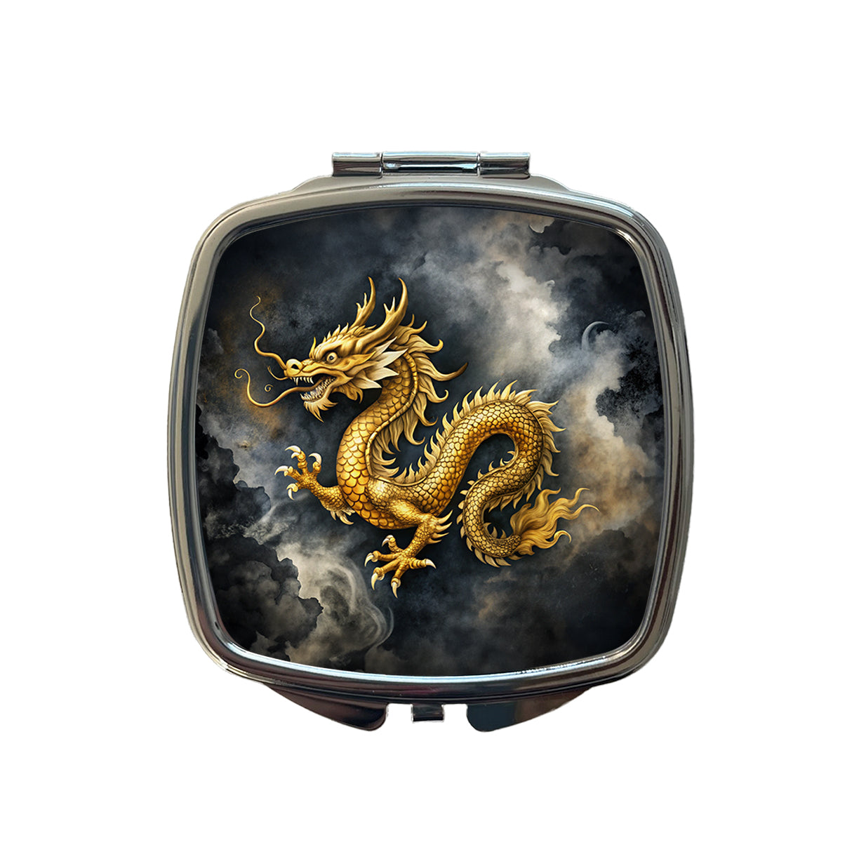 Gold Asian Dragon Watercolor Small Travel Purse Handbag Pocket Makeup Compact Mirror