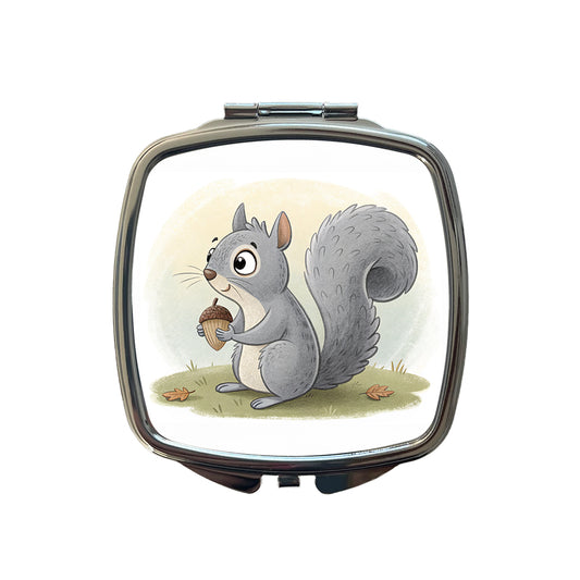 Gray Squirrel Children's Illustration Style Small Travel Purse Handbag Pocket Makeup Compact Mirror