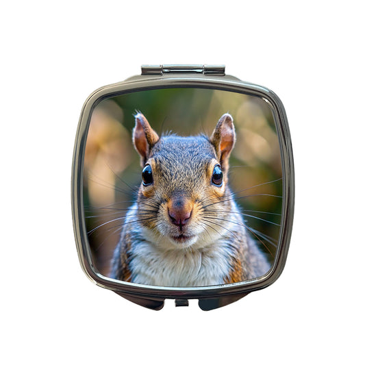 Gray Squirrel Face Small Travel Purse Handbag Pocket Makeup Compact Mirror