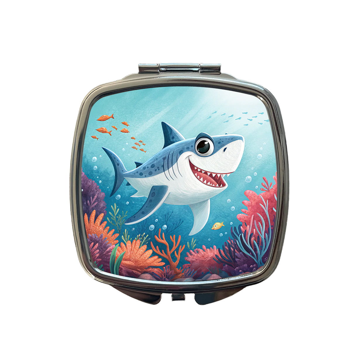 Great White Shark Children's Illustration Style Small Travel Purse Handbag Pocket Makeup Compact Mirror