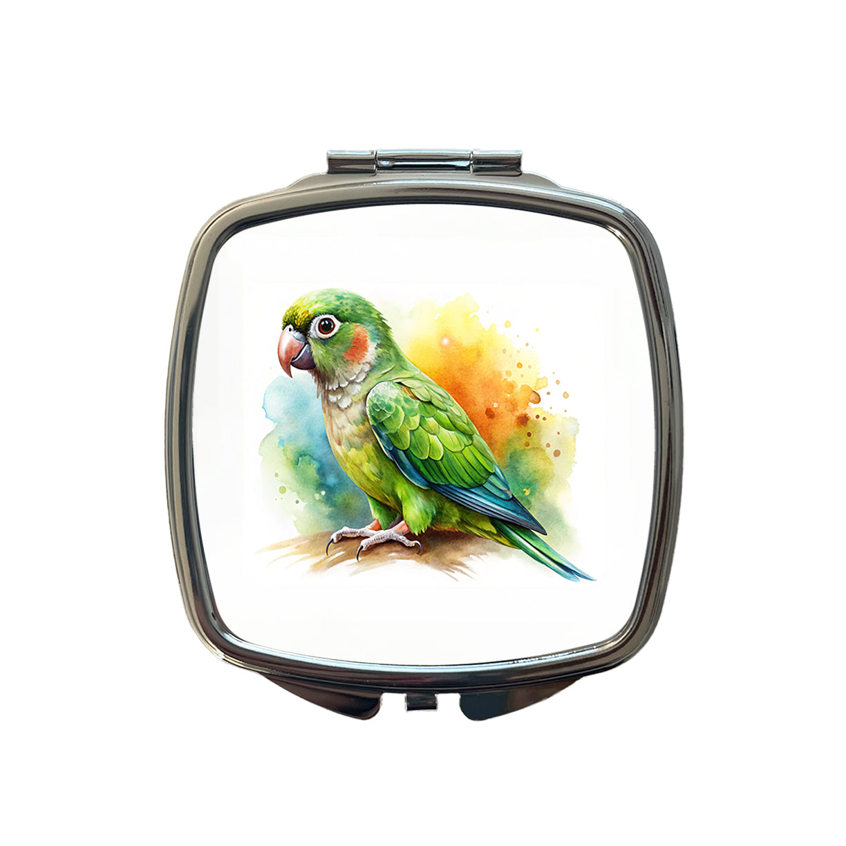 Green Conure Parakeet Bird Watercolor Small Travel Purse Handbag Pocket Makeup Compact Mirror