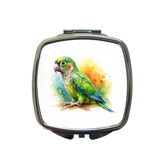 Green Conure Parakeet Bird Watercolor Small Travel Purse Handbag Pocket Makeup Compact Mirror