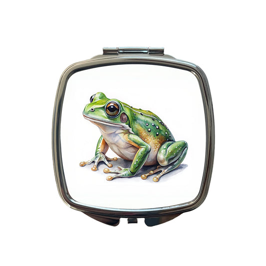 Green Frog Watercolor Small Travel Purse Handbag Pocket Makeup Compact Mirror