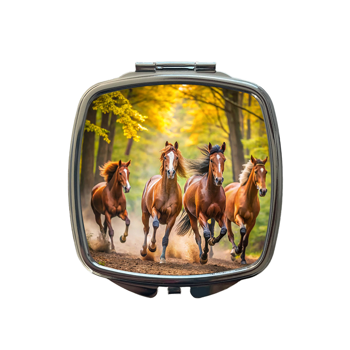 Horses Galloping Through The Forest Small Travel Purse Handbag Pocket Makeup Compact Mirror