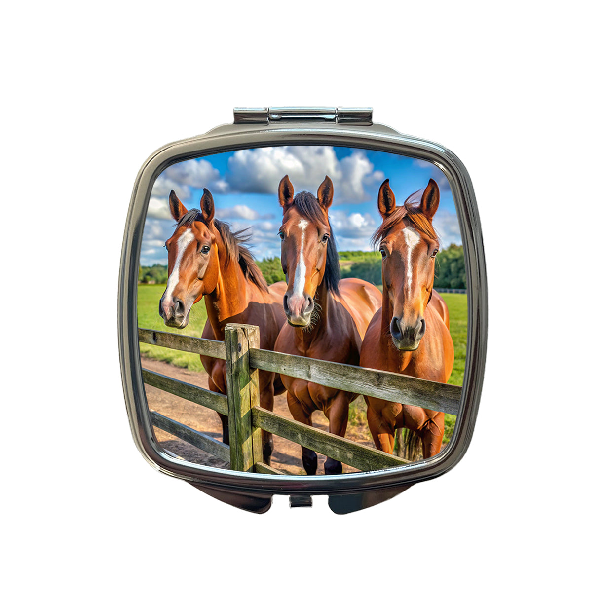 Horses Standing At The Fence Small Travel Purse Handbag Pocket Makeup Compact Mirror
