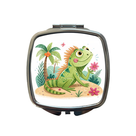 Iguana Lizard Children's Illustration Style Small Travel Purse Handbag Pocket Makeup Compact Mirror
