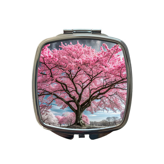 Japanese Sakura Cherry Blossom Tree Small Travel Purse Handbag Pocket Makeup Compact Mirror