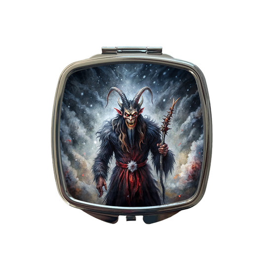 Krampus Black Watercolor Background Small Travel Purse Handbag Pocket Makeup Compact Mirror