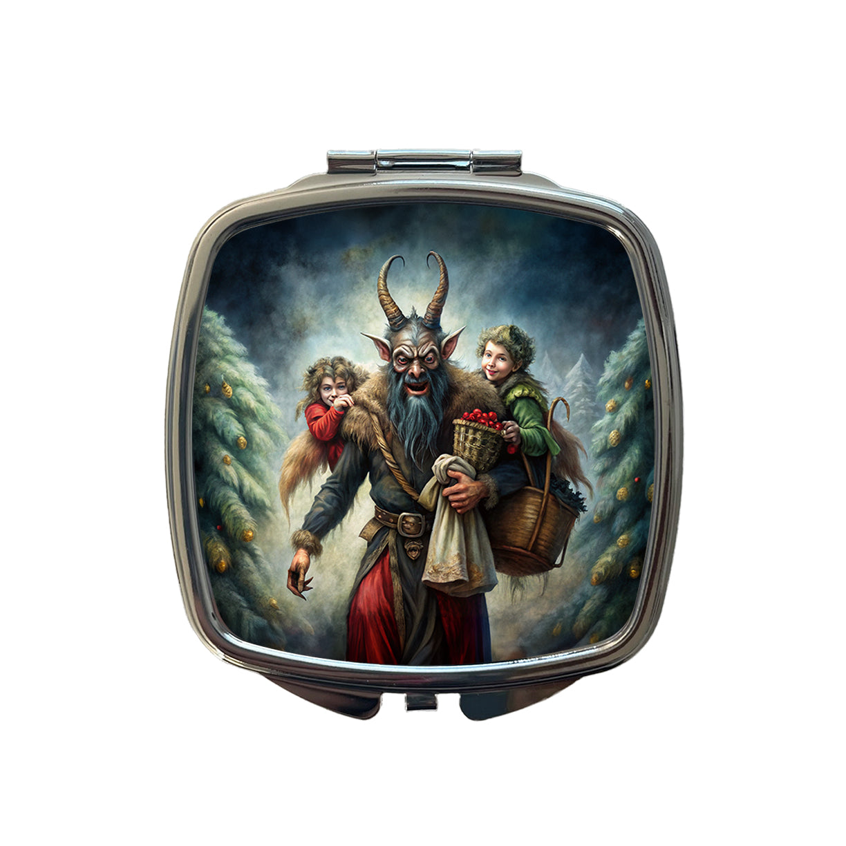 Krampus Carrying Stolen Children at Christmas Small Travel Purse Handbag Pocket Makeup Compact Mirror