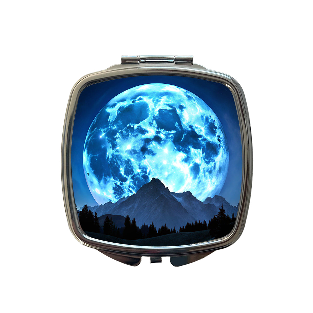 Large Blue Moon Over Mountain Range Small Travel Purse Handbag Pocket Makeup Compact Mirror