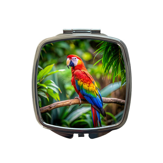 Macaw Parrot Bird On Branch Small Travel Purse Handbag Pocket Makeup Compact Mirror