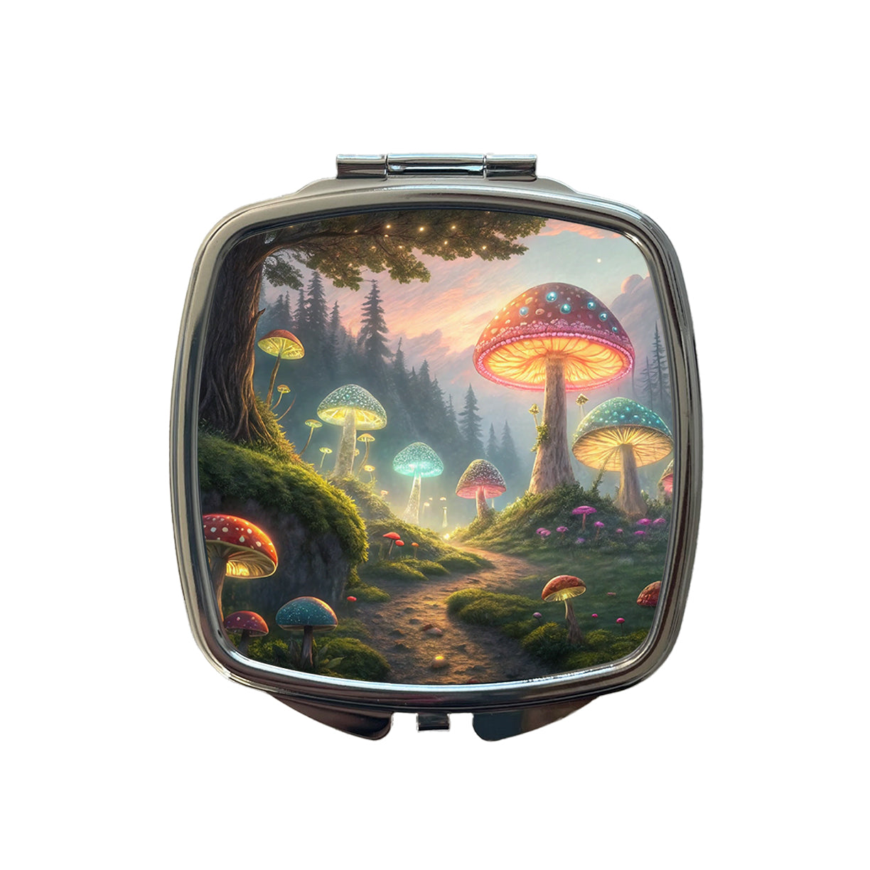 Magical Mushroom Garden Path Small Travel Purse Handbag Pocket Makeup Compact Mirror