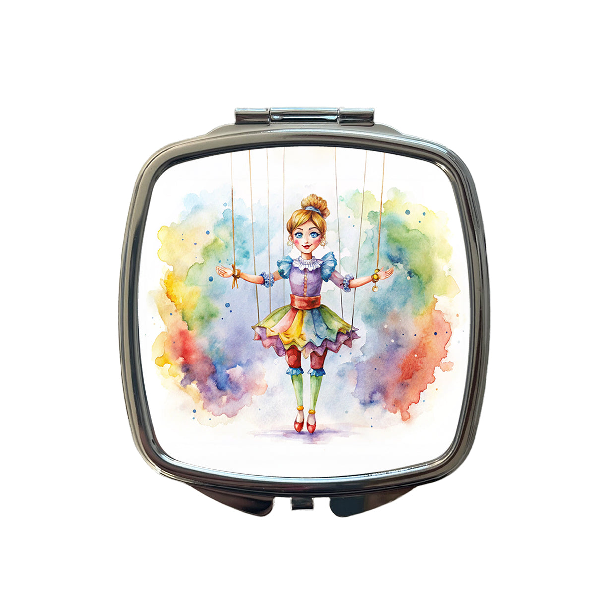 Marionette Puppet on Strings Watercolor Small Travel Purse Handbag Pocket Makeup Compact Mirror