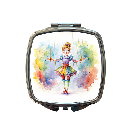 Marionette Puppet on Strings Watercolor Small Travel Purse Handbag Pocket Makeup Compact Mirror