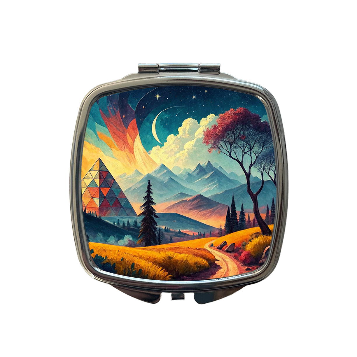 Modern Art Landscape Small Travel Purse Handbag Pocket Makeup Compact Mirror