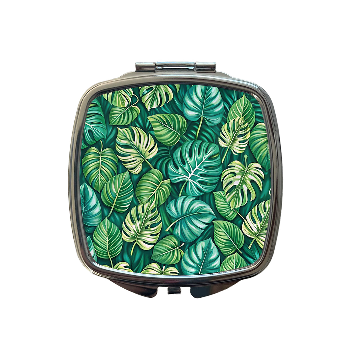 Monstera Leaves Pattern Small Travel Purse Handbag Pocket Makeup Compact Mirror