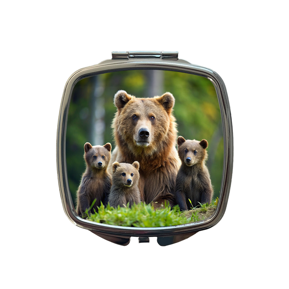 Mother Bear With Cubs Small Travel Purse Handbag Pocket Makeup Compact Mirror