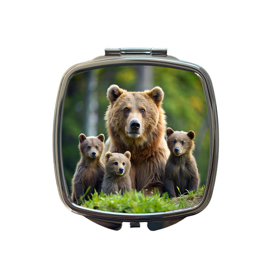 Mother Bear With Cubs Small Travel Purse Handbag Pocket Makeup Compact Mirror