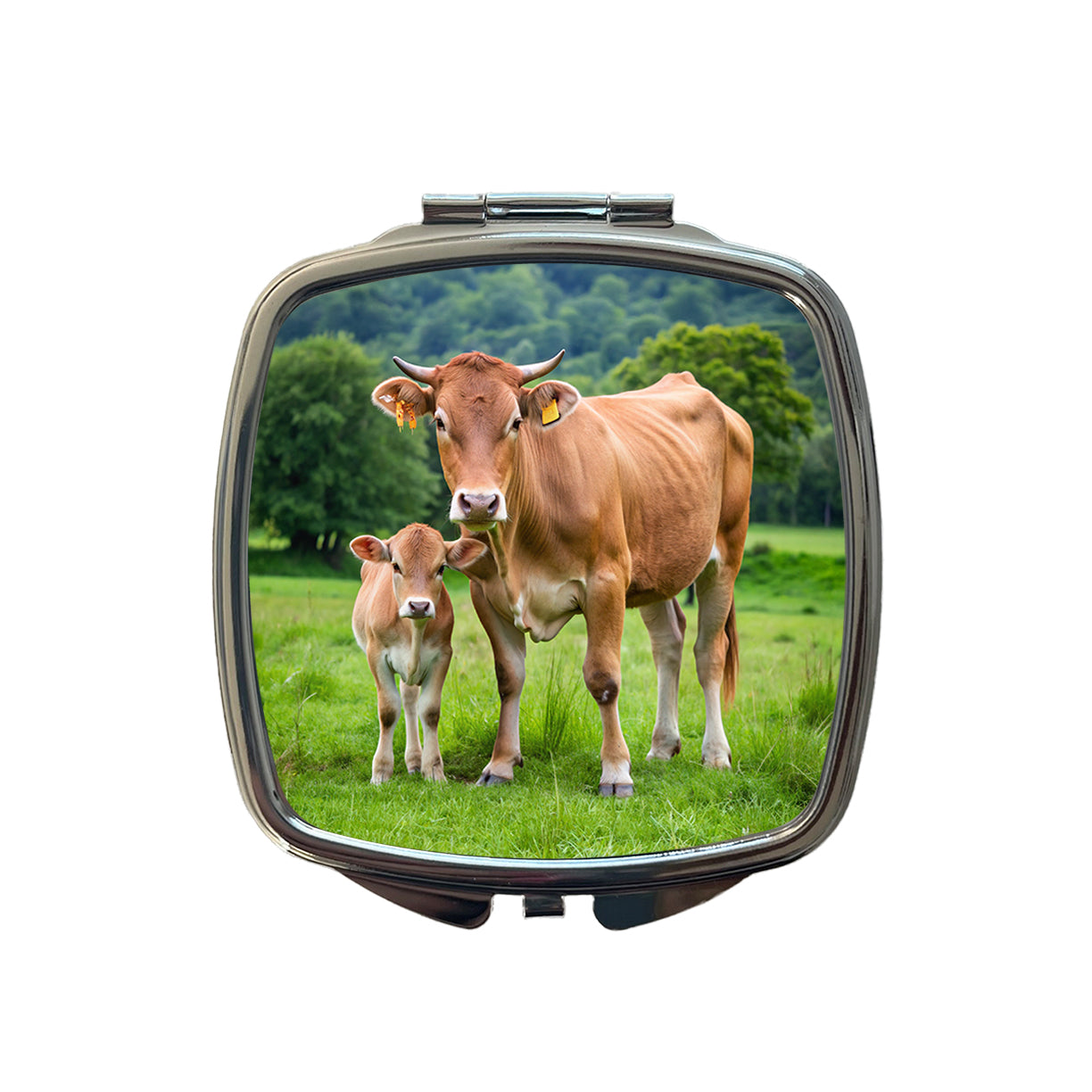 Mother Cow With Calf Small Travel Purse Handbag Pocket Makeup Compact Mirror