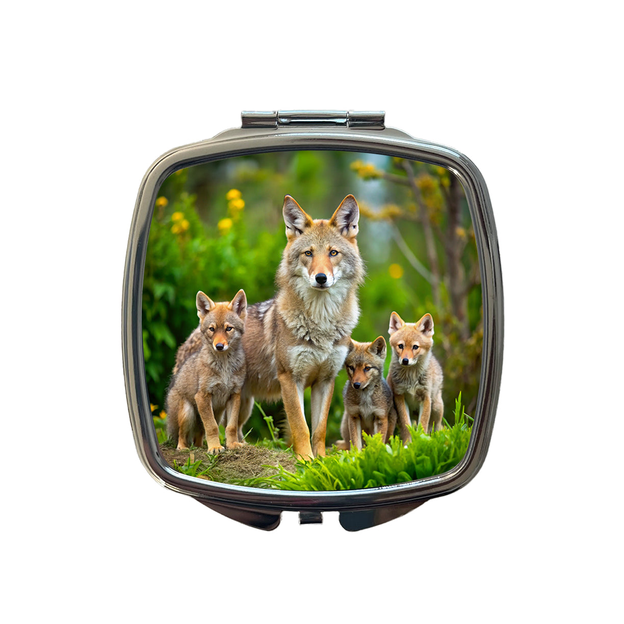 Mother Coyote And Pups Small Travel Purse Handbag Pocket Makeup Compact Mirror