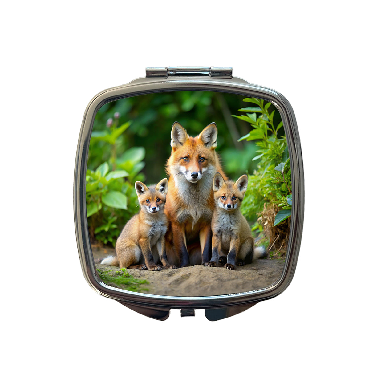 Mother Fox And Pups Small Travel Purse Handbag Pocket Makeup Compact Mirror