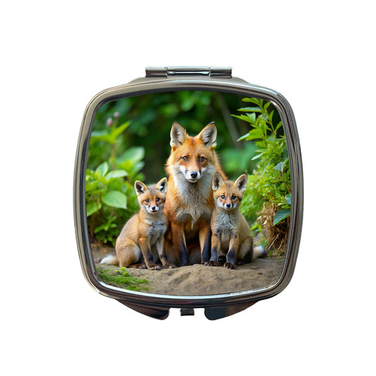 Mother Fox And Pups Small Travel Purse Handbag Pocket Makeup Compact Mirror