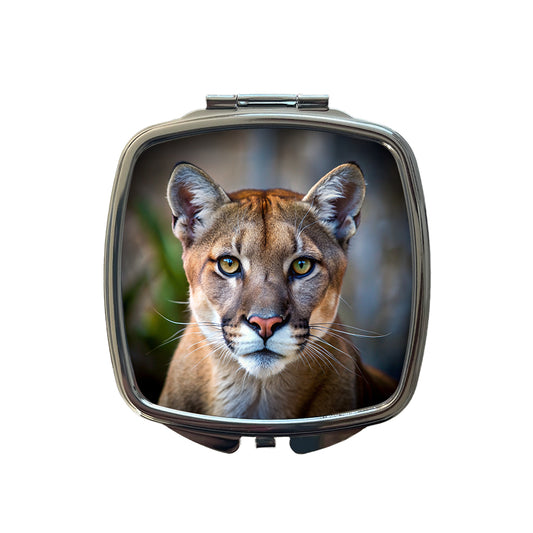 Mountain Lion Cougar Face Small Travel Purse Handbag Pocket Makeup Compact Mirror