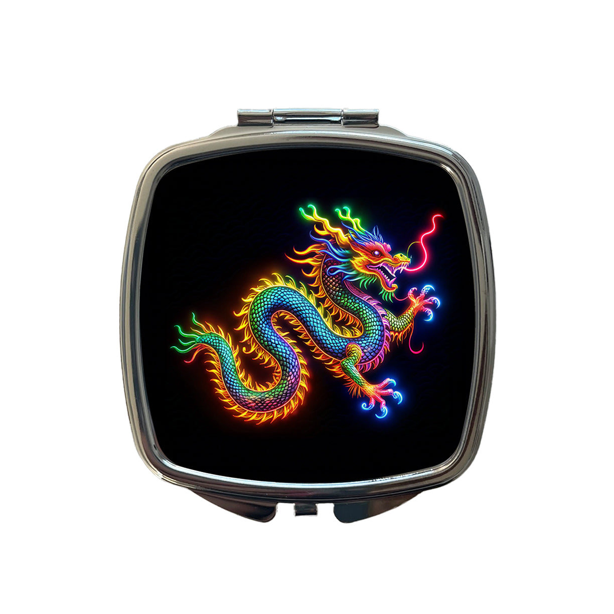 Neon Asian Dragon Small Travel Purse Handbag Pocket Makeup Compact Mirror