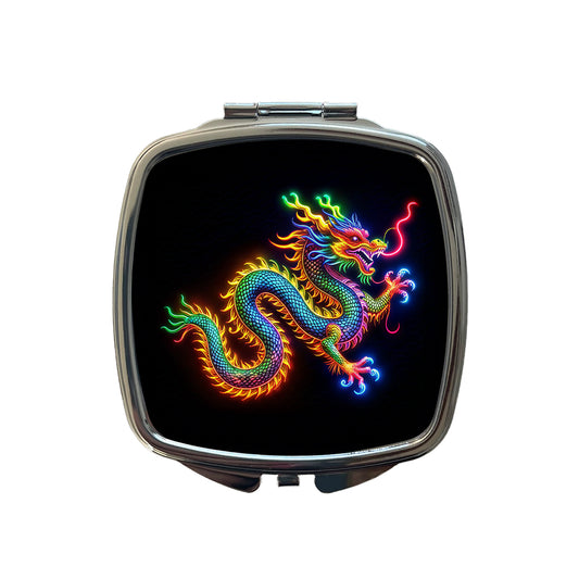 Neon Asian Dragon Small Travel Purse Handbag Pocket Makeup Compact Mirror