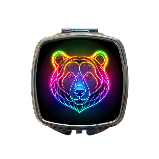 Neon Bear Face Small Travel Purse Handbag Pocket Makeup Compact Mirror