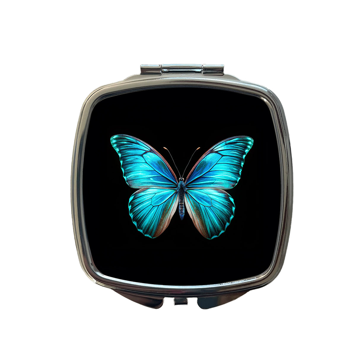 Neon Blue Teal Butterfly Small Travel Purse Handbag Pocket Makeup Compact Mirror