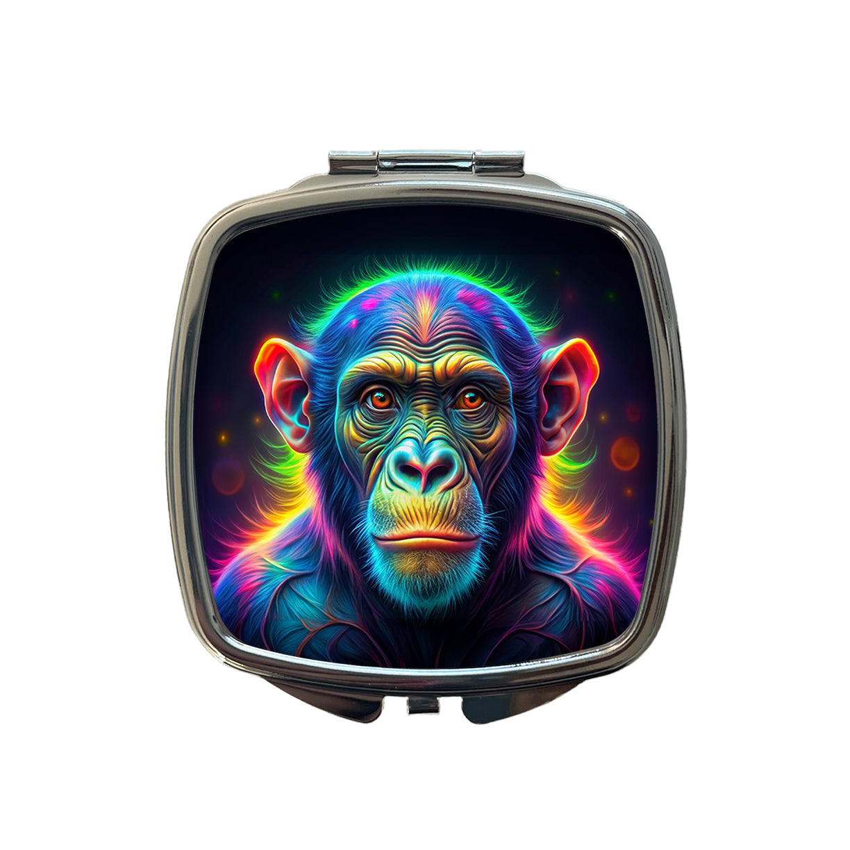 Neon Chimpanzee Monkey Small Travel Purse Handbag Pocket Makeup Compact Mirror