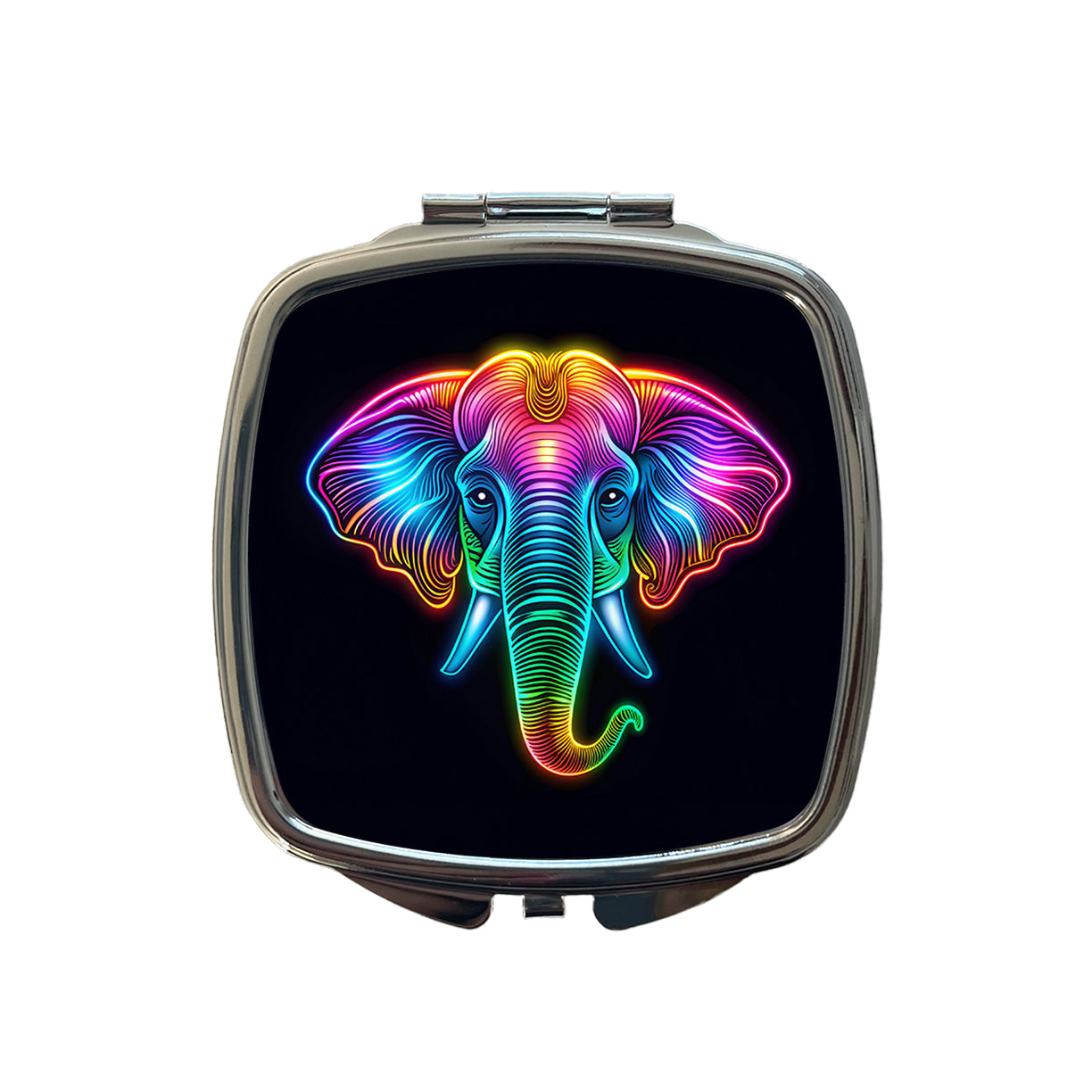 Neon Elephant Face Small Travel Purse Handbag Pocket Makeup Compact Mirror