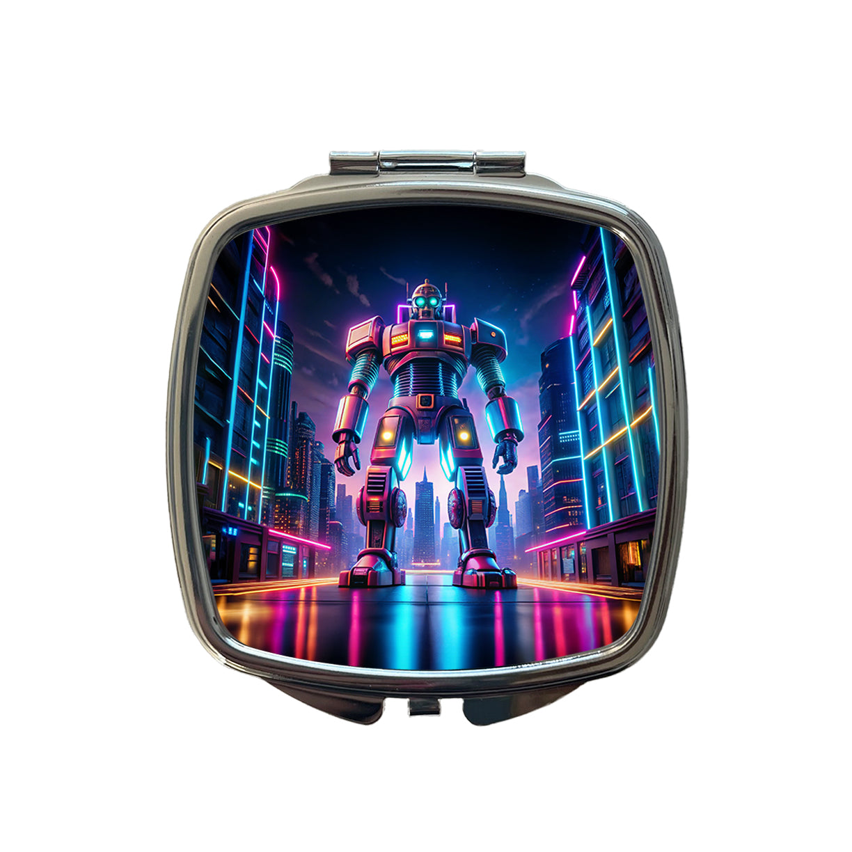 Neon Giant Sci-fi Robot Small Travel Purse Handbag Pocket Makeup Compact Mirror