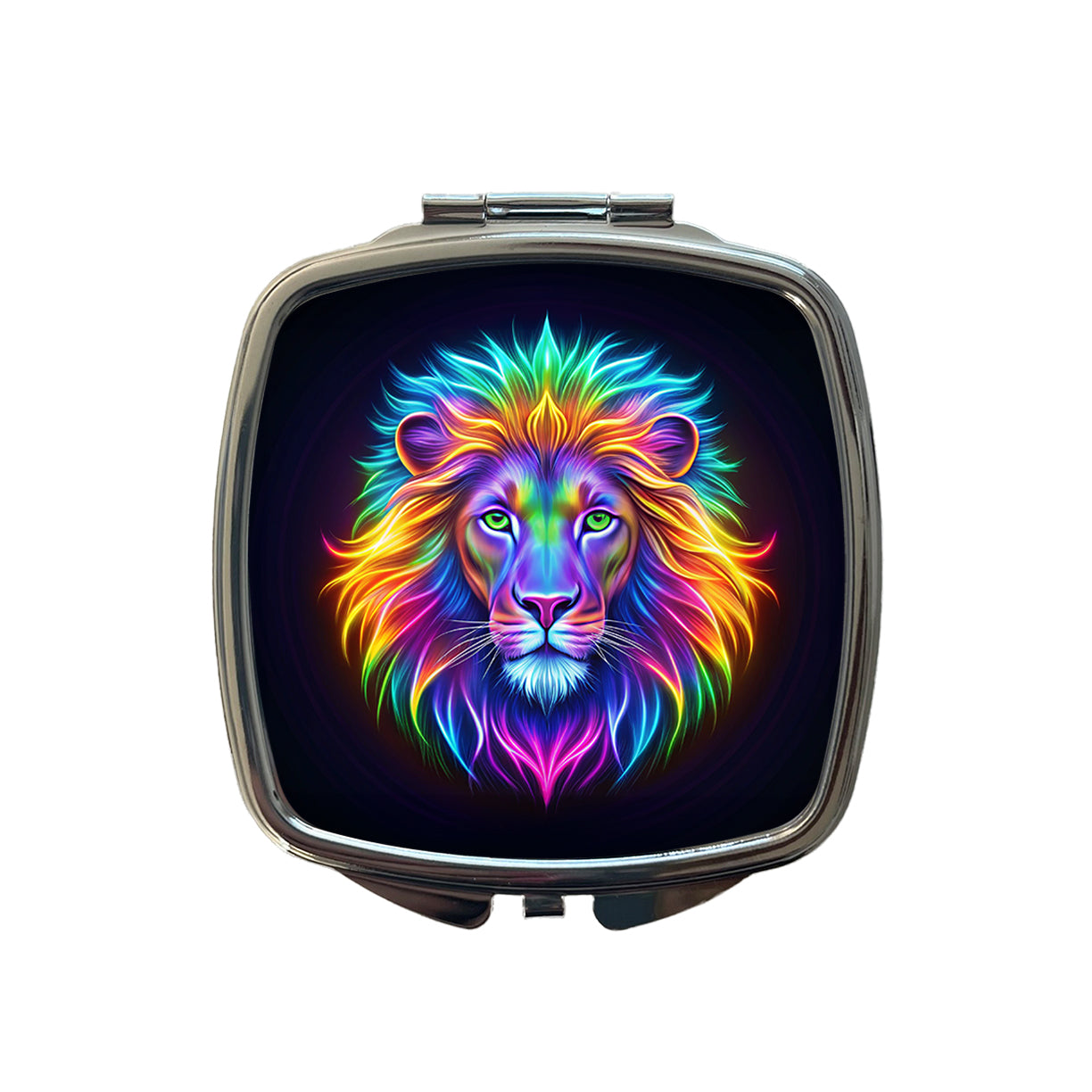 Neon Lion Small Travel Purse Handbag Pocket Makeup Compact Mirror