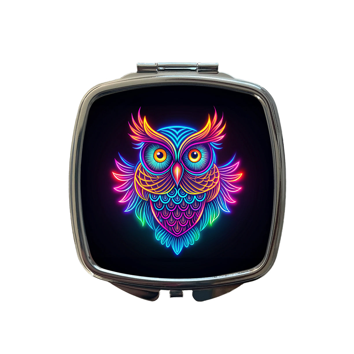 Neon Owl Small Travel Purse Handbag Pocket Makeup Compact Mirror