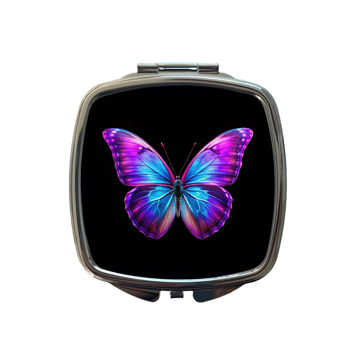Neon Purple Blue Butterfly Small Travel Purse Handbag Pocket Makeup Compact Mirror