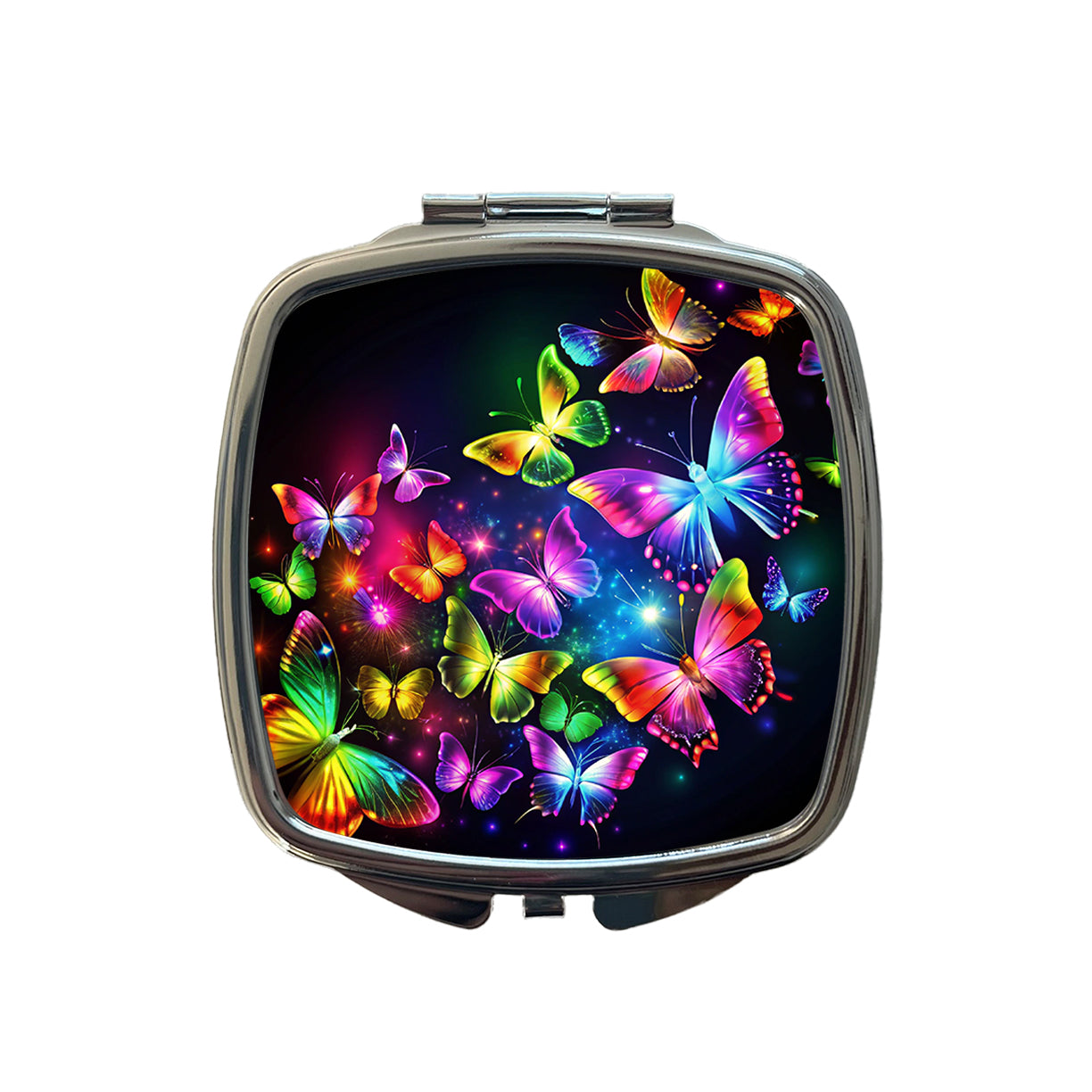 Neon Rainbow Butterflies Small Travel Purse Handbag Pocket Makeup Compact Mirror
