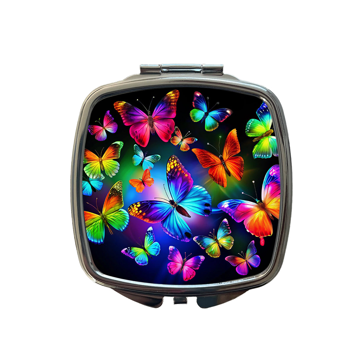 Neon Rainbow Colorful Butterflies Small Travel Purse Handbag Pocket Makeup Compact Mirror