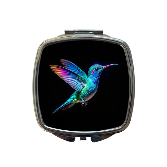 Neon Teal Blue Hummingbird Small Travel Purse Handbag Pocket Makeup Compact Mirror