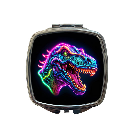Neon T-Rex Dinosaur Head Small Travel Purse Handbag Pocket Makeup Compact Mirror