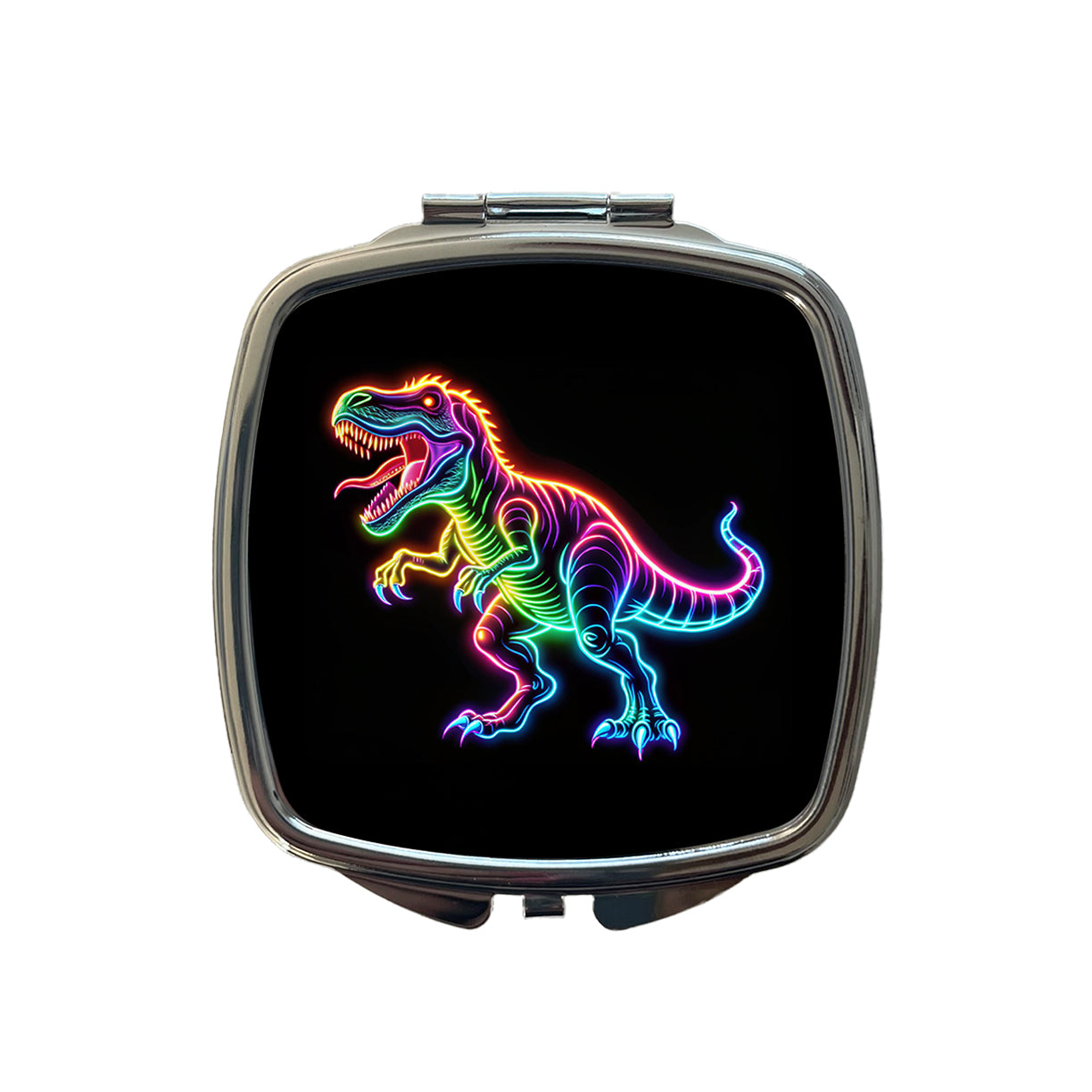 Neon T-Rex Dinosaur Small Travel Purse Handbag Pocket Makeup Compact Mirror