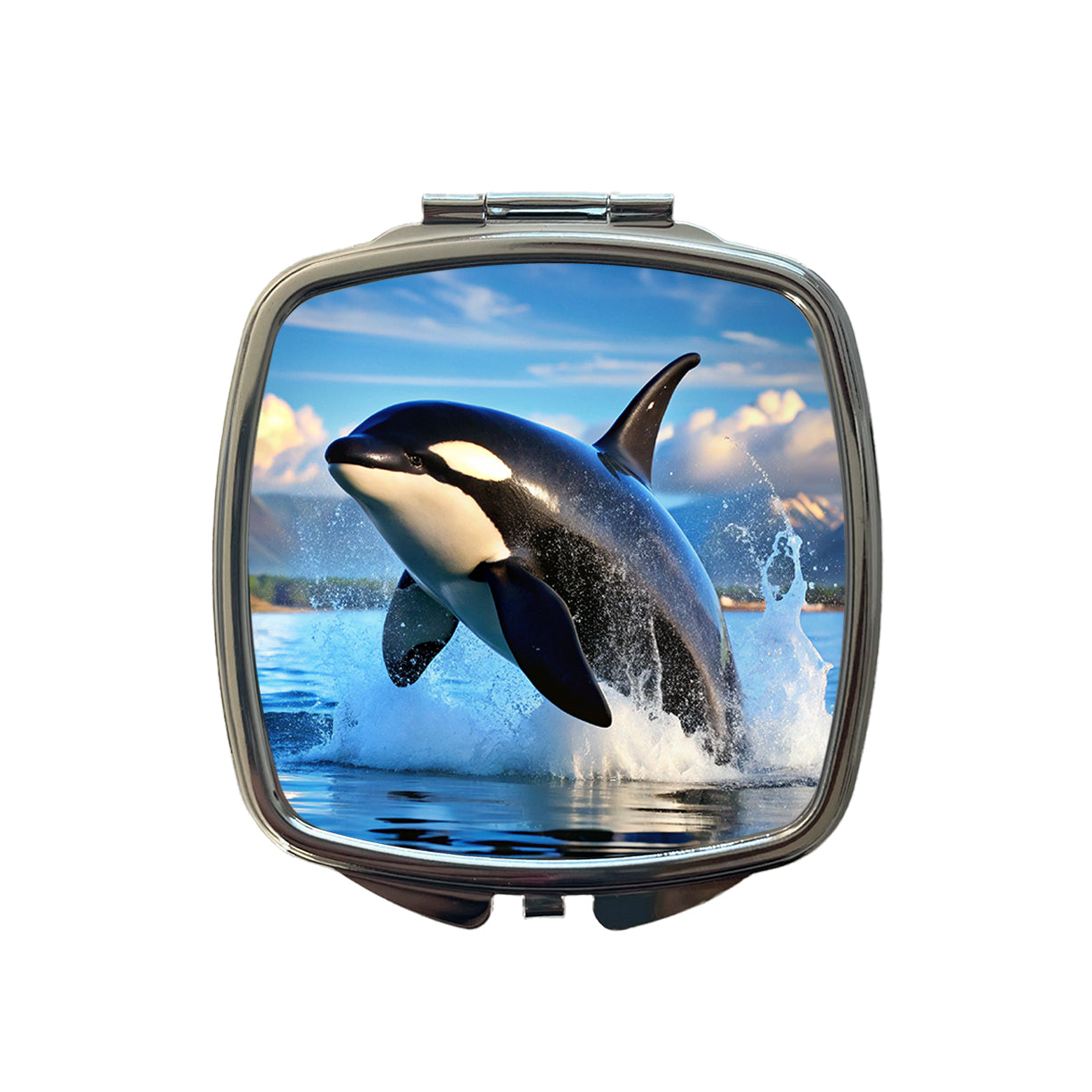 Orca Killer Whale Jumping Small Travel Purse Handbag Pocket Makeup Compact Mirror
