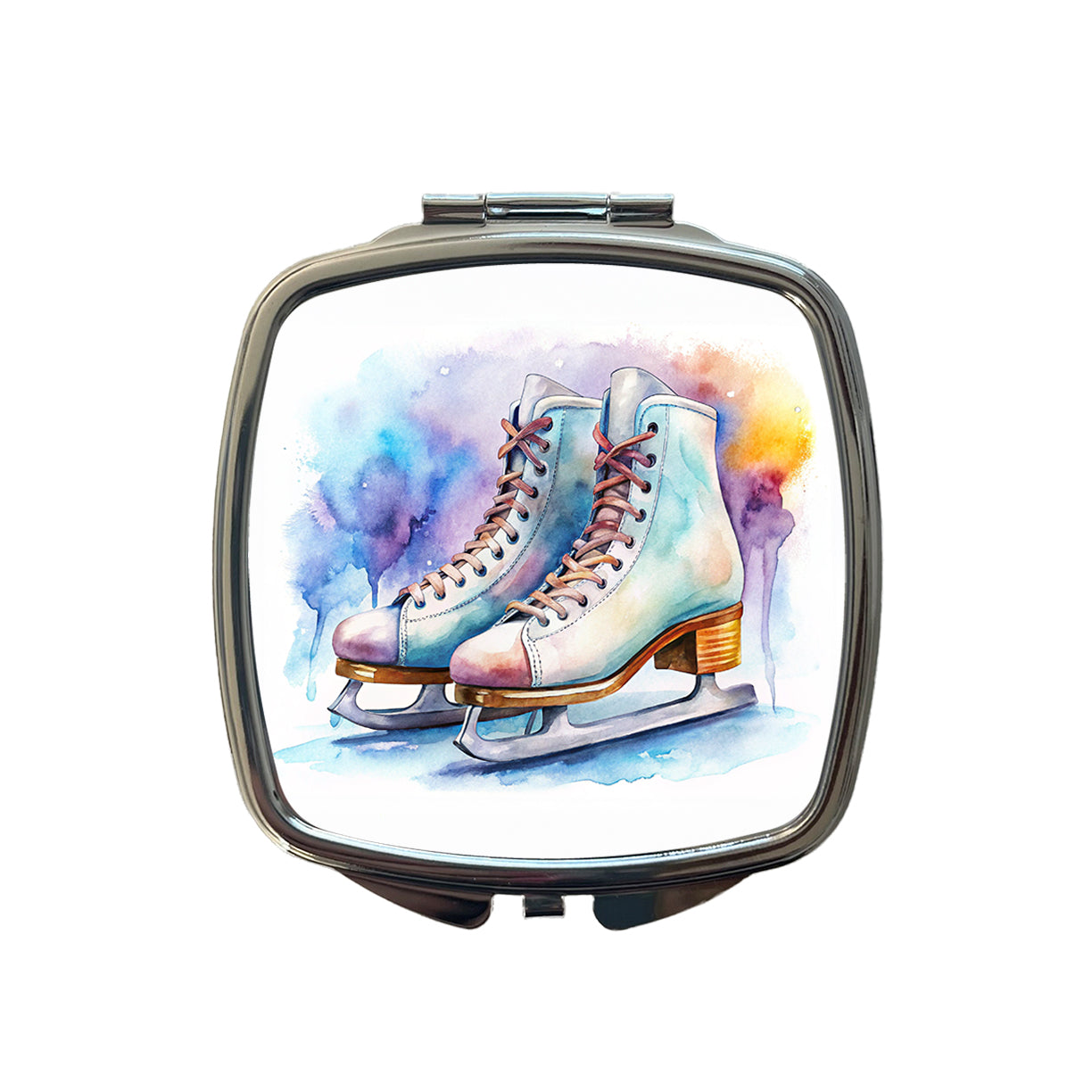 Pair Of Figure Skates Watercolor Small Travel Purse Handbag Pocket Makeup Compact Mirror